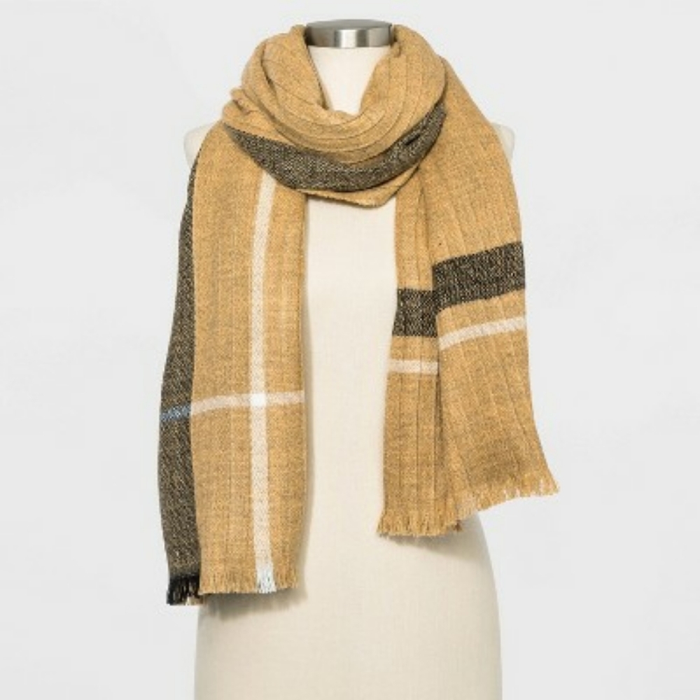 A New Day Women's Striped Woven Pleated Oblong Scarf Wrap Drape Maple OS